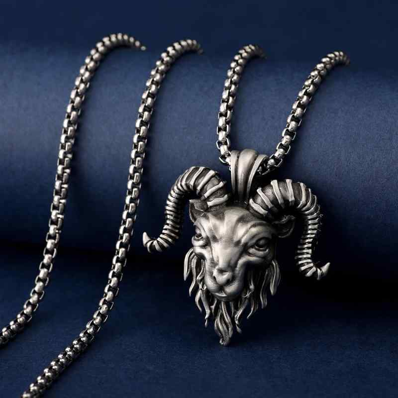 ネックレス メンズ 男性用 欧米 ストリート パンク ヒップホップ ステンレス 牡羊モチーフ ペンダント カジュアルファッション 個性的 アクセサリー ブラック