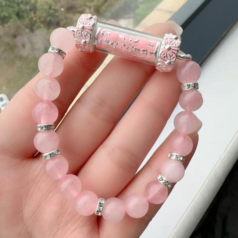 ブレスレット レディース ピンク水晶 天然石 パワーストーン 高級感 上品 個性的 プレイフル 普段使い 万能 おしゃれ ファッション ジュエリー アクセサリー ハンドメイド