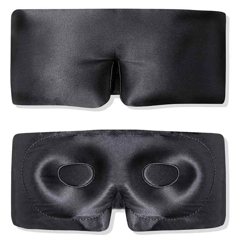 アイマスク 目隠し 絹 3D 立体型 遮光 光漏れ防止 睡眠 就寝 大きめ 大型 加厚 厚手 面ファスナー 黒 ブラック｜花りぼん