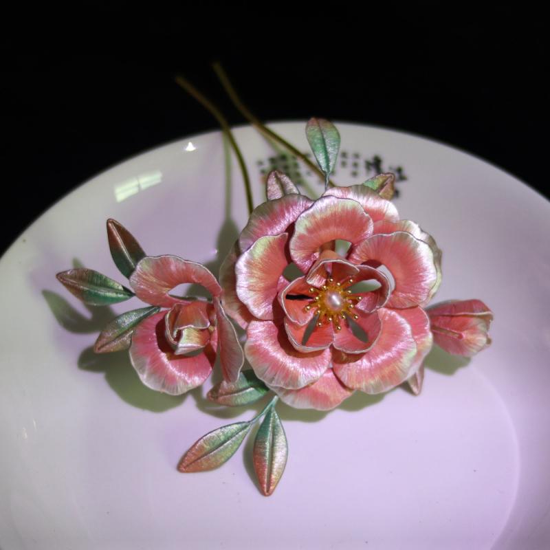 かんざし 牡丹 山茶花 纏花細工 グラデーション パール パール レトロ 古典風 漢服 チャイナドレス 和装 髪飾り ヘアアクセサリー