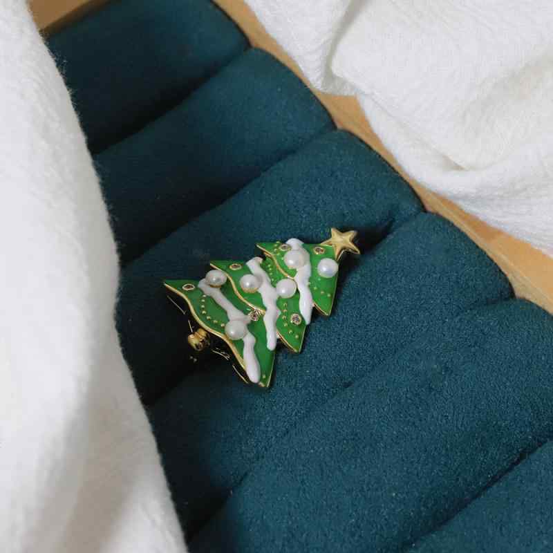 ブローチ 男女兼用 クリスマスツリー エナメル 七宝焼き パール パール 銅製 ゴールド 電気メッキ加工 2way ピン 装飾 パーティー プレゼント ギフト