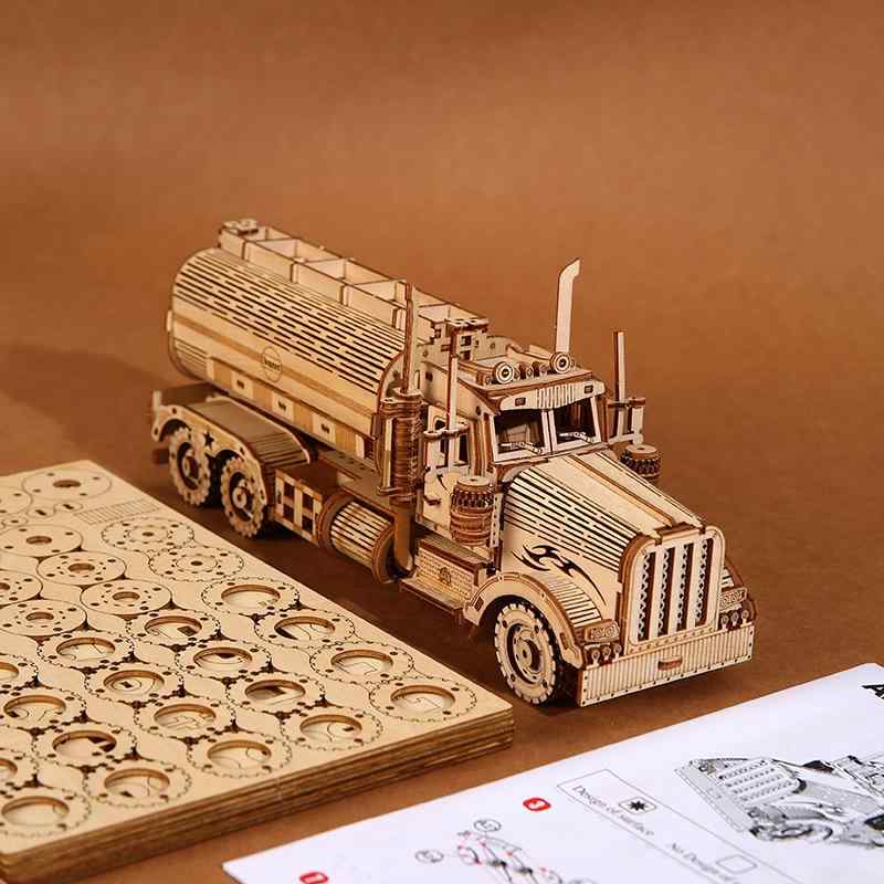 立体パズル キッズ タンクローリー 木製 3D 知育玩具 学習 おもちゃ 組み立て リアル モデルカー 精密 オブジェ 室内 飾り インテリア
