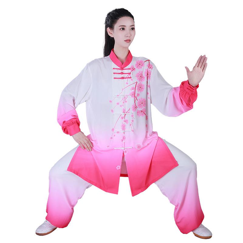 太極拳 武術 お召しもの ユニ一発やる メンズ レディース 麻原料品 グラデーション 梅柄 八段錦 読み合わせる着 演武服 真っただ中丈 年月