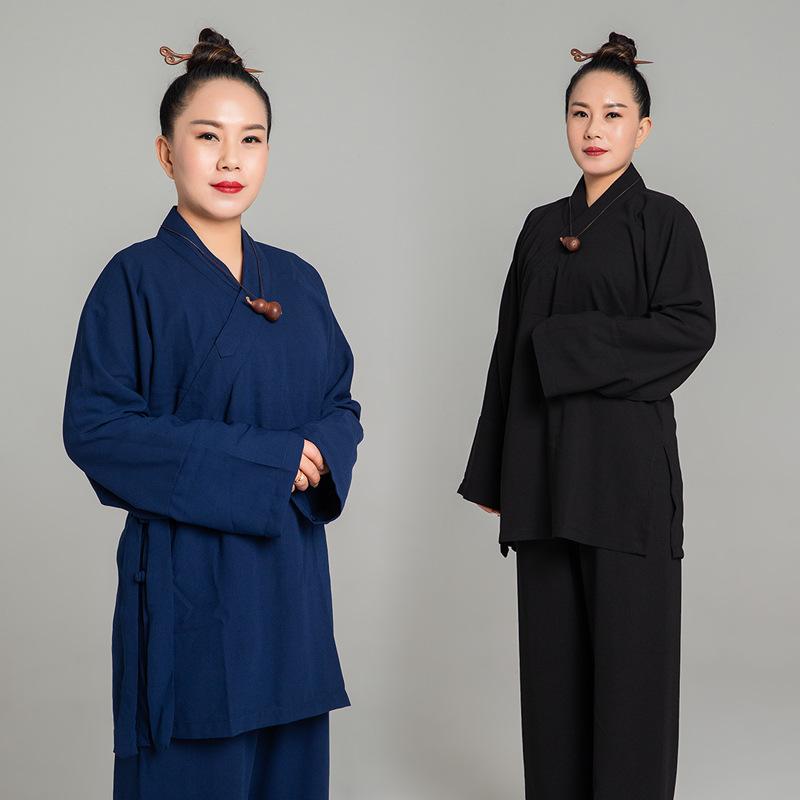 太極服 男女兼用 太極拳ウェア 武術着 練習着 稽古着 道服 禅服 居士服 麻 リラックスフィット 通気性 快適 ルームウェア 普段使い ブラック ブルー