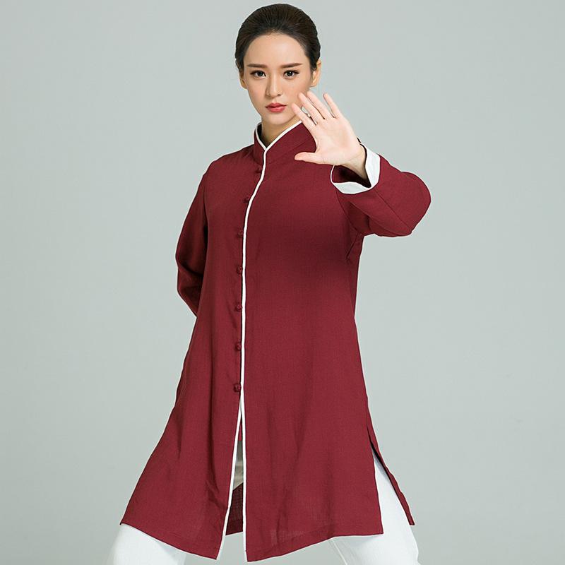 太極服 レディース 年月 中綿入り口・入口 曲がった襟 大時代 漢服 道袍 太極拳お召しもの 武術着 リネン 麻 ぶどう酒赤いこと 読み合わせる着 舞い躍る服