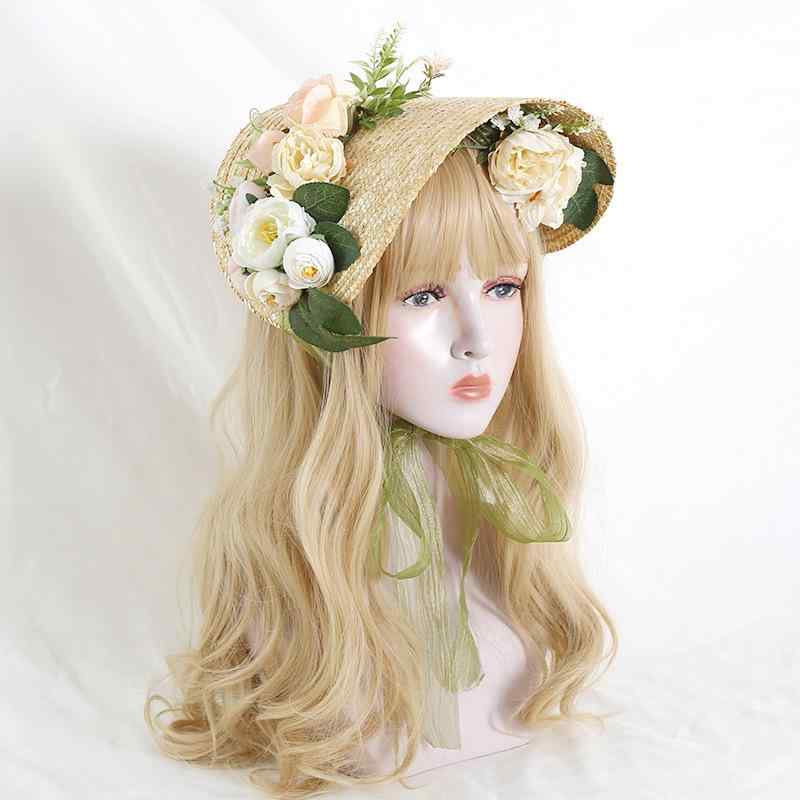 麦わら帽子 ロリータ ボンネット フラットキャップ かわいい スイート ガーリー オリジナル ハンドメイド 田園風 ナチュラル 華やか エレガント フレンチ カメリア 春夏秋 4,115円