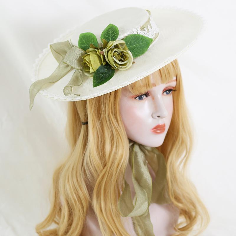 帽子 レディース ロリータ帽 オリジナル ハンドメイド つば広 UVカット 紫外線対策 リボン レース お出かけ 旅行 写真撮影 イベント フェミニン かわいい おしゃれ 小顔効果 白 麻 春夏