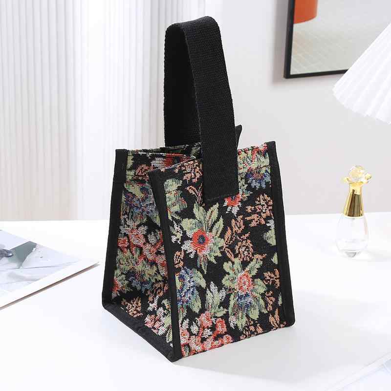 ハンドバッグ レディース 華やかな夢 花柄 かわいい 防水加工 ミニ スクエア型 キャンバス トートバッグ お出かけ デイリーユース 普段使い コンパクト 軽量 スマホポケット付き シンプル カジュアル画像