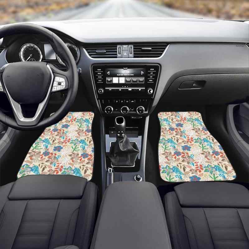 カーマット 花柄プリント 自動車用 フロアマット 4点セット 前後席 車内インテリア ラバー素材 ポリエステル生地 防水 防汚 滑り止め 耐久性 汎用タイプ 車載アクセサリー