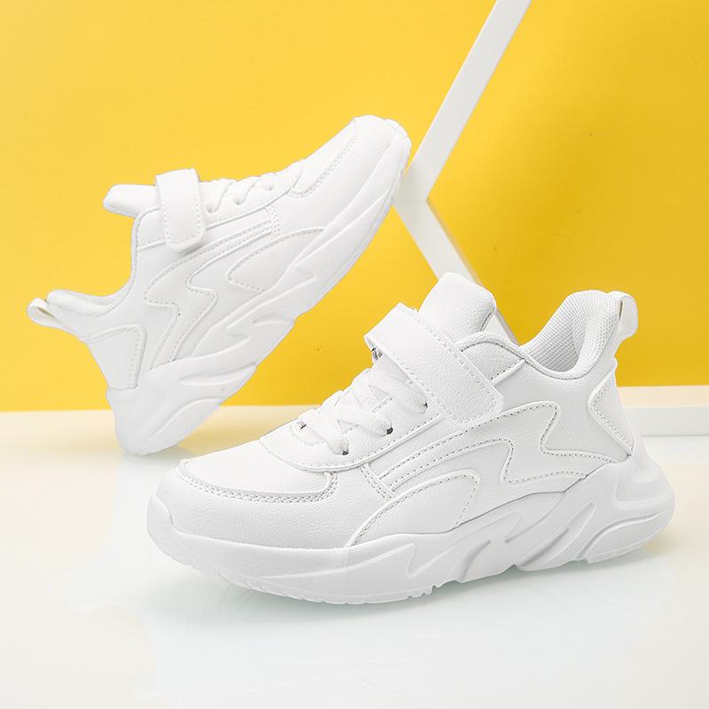 靴 スニーカー キッズ 男女兼用 ジュニア ダッドスニーカー ランニングシューズ レザー メッシュ マジックテープ 通学 普段使い 通気性 防水 軽量 滑り止め 耐摩耗性 白 黒 春夏