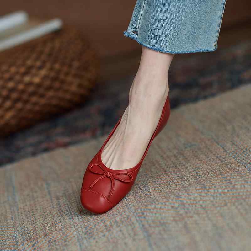 靴 パンプス レディース スクエアトゥ 浅履き ソフト素材 フラット バレエ フレンチスタイル モカシン バブーシュ レッド ウェディング 普段使い 春夏