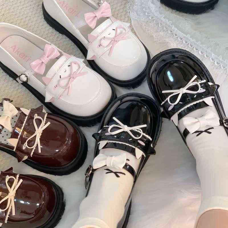 靴 レディース ロリータ JK かわいい 厚底 プラットフォーム ストラップシューズ PUレザー 学生 通学 秋冬 ブラック アイボリー ブラウン