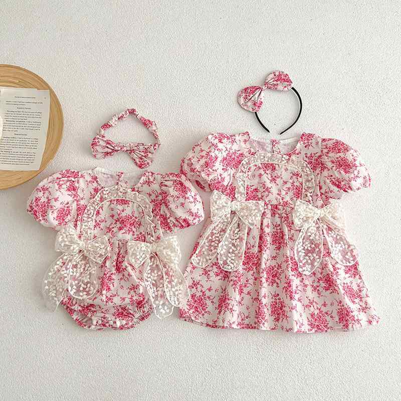 ロンパース 新生児 ベビー 女の子 ワンピース風 半袖 夏物 綿100% 赤ちゃん 韓国子供服 かわいい 女児 乳幼児 姉妹お揃い 薄手 普段着 部屋着 お出かけ着