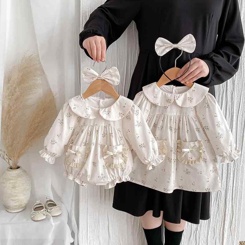 ベビー服 女の子 長袖 小花柄 ロンパース カバーオール ワンピース ドレス 秋冬 姉妹コーデ 子供服 綿100% かわいい おしゃれ 普段使い お出かけ デイリーウェア 韓国風