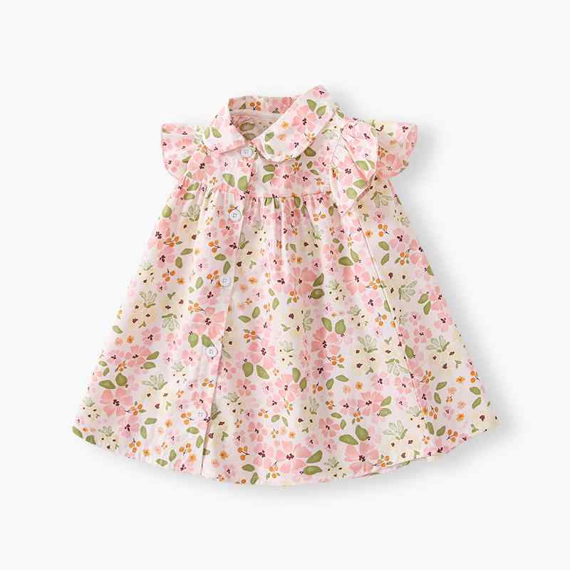 ワンピース キッズ 女の子 ベビー 幼児 綿100% コットン 薄手 小花柄 プリンセス風 田園風 カントリー調 ナチュラル Aライン ノースリーブ 柔らか肌触り 夏物 夏服 サマー