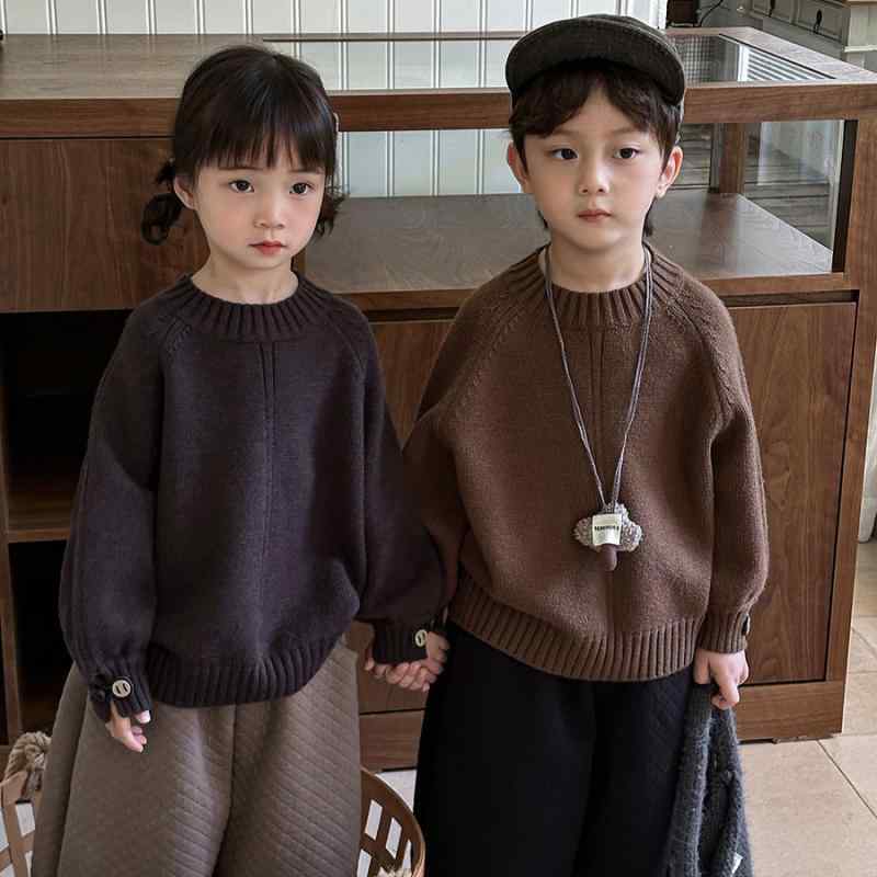 セーター キッズ ベビー 男の子 女の子 秋冬 厚手 あったか 保温 柔らかい ソフトタッチ 長袖 プルオーバー ラウンドネック 無地 ナチュラル おしゃれ かわいい インナー 幼児 小学生 アクリル グレー ブラウン カーキ