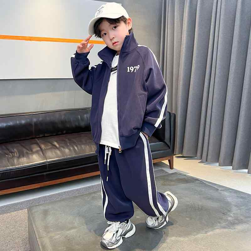 セットアップ 男の子 キッズ ジュニア スポーツウェア スウェット トレーナー 上下 2点セット 春秋 カジュアル 普段着 部屋着 運動着 綿 コットン ストライプ 無地 ソフトな肌触り ネイビー ブラック