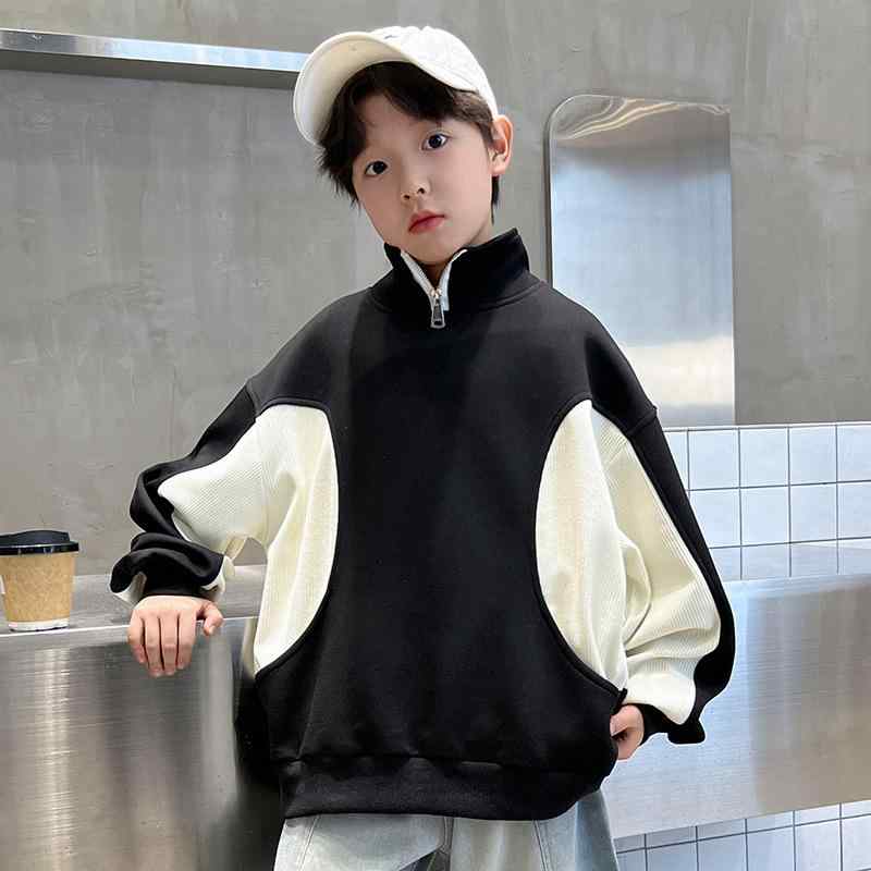 スウェット キッズ 男の子 長袖 日系 トレンド レトロヴィンテージ カジュアル 普段使い 高級感 春秋 綿 コットン 中高学年 ジュニア ブラック ベージュ
