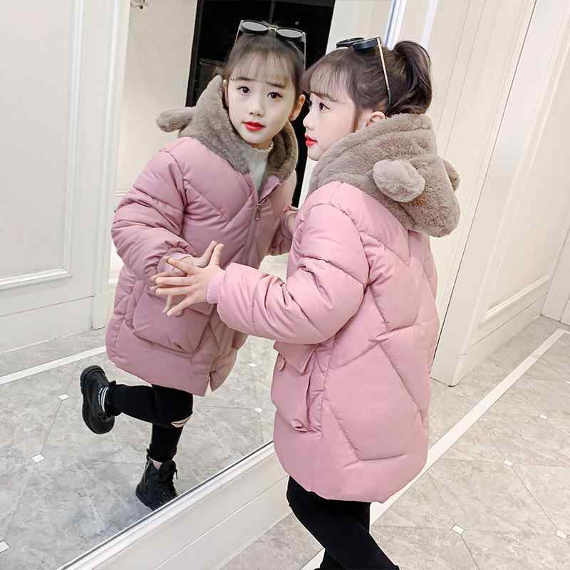 コート 女の子 ジュニア キッズ 子供 厚手 中綿入り 裏ボア フード付き ミドル丈 防寒 保温 あったか 通学 普段使い カジュアル 韓国ファッション ジップアップアウター 秋冬