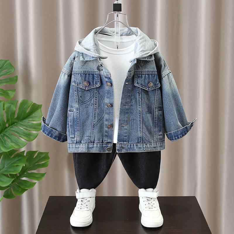 デニムジャケット 男の子 キッズ フード取り外し可能 かっこいい おしゃれ カジュアル 春秋物 綿 コットン ブルー Gジャン アウター ブルゾン トップス