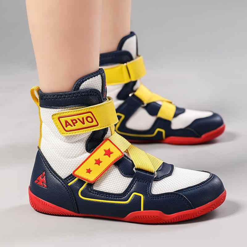 シューズ キッズ 男の子 女の子 プロ用 レスリング 散打 格闘技 ボクシング 試合 トレーニング用 ハイカット 室内 滑り止め 耐摩耗性 衝撃吸収 通気性 メッシュ アッパー 靴 ホワイト系 レッド系 ブラック系 ブルー系