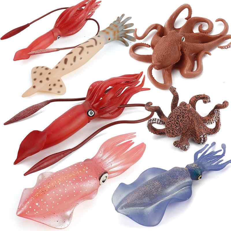フィギュア キッズ 子供向け 知育玩具 海洋生物 リアル 静的 模型 タコ イカ コウイカ 早期教育 認知学習 PVC素材 ディスプレイ オブジェ 置物