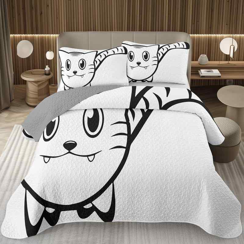 寝具書き割り 愛くるしげ猫柄 3点書き割り 3Dデジタル刷り上げる キルティング産業 掛け布団取りまかなう 敷き布 ポリエステル 北欧風 軽さ