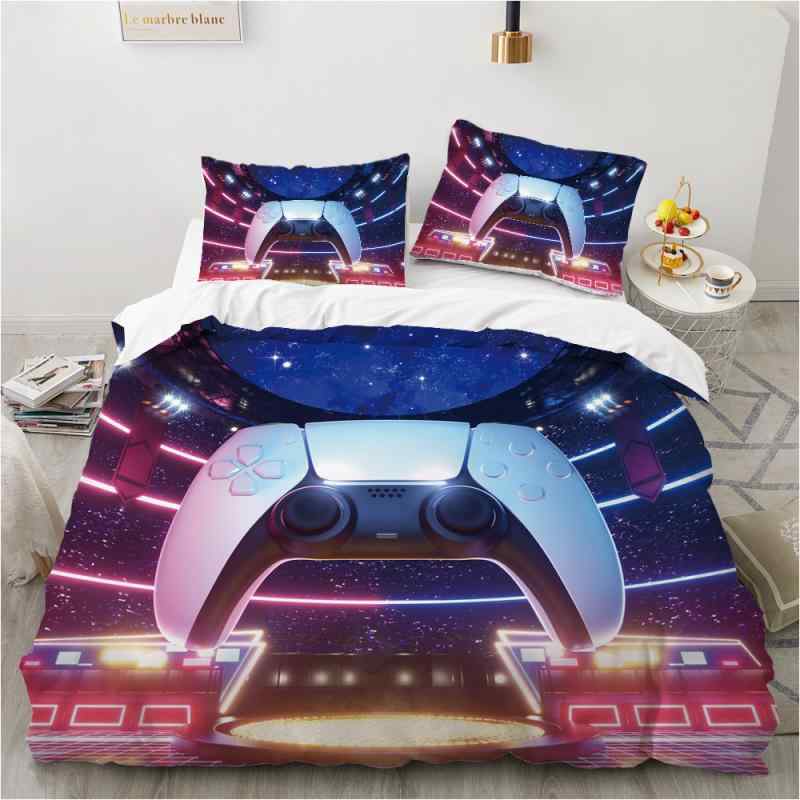 寝具セット 布団カバー ピローケース ゲームコントローラー柄 デジタルプリント ポリエステル素材 おしゃれ 個性的 高級感 ベッドリネン 寝室 模様替え 白 ホワイト 幾何学模様