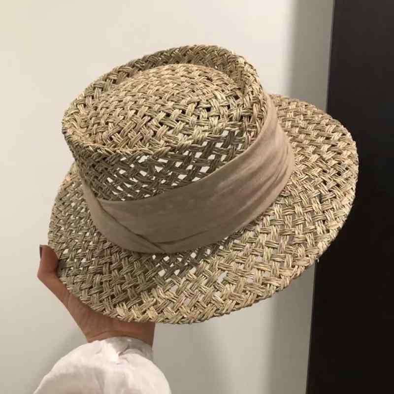 麦わら帽子 レディース 女性用 フレンチスタイル リゾート 天然草 ストローハット フェドラハット UVカット 紫外線対策 日よけ レトロ クラシック カジュアル 上品 高級感