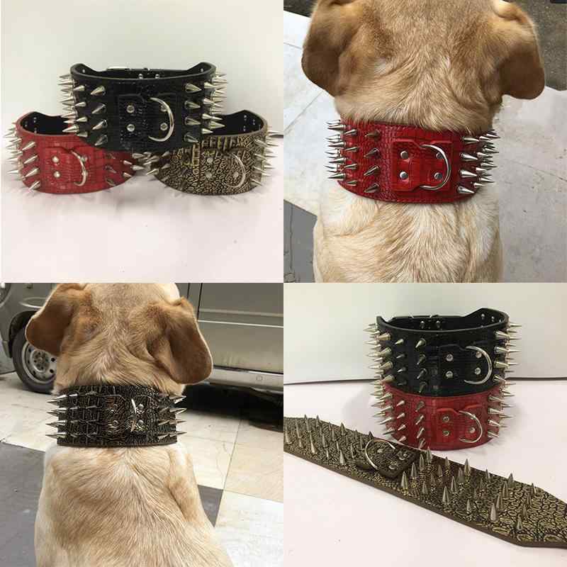 犬用首輪 大型犬 中型犬 ドッグカラー 7.5cm幅 幅広 ワイルド 鋲付き リベット PUレザー 噛みつき防止 散歩 トレーニング レッド ブルー ブラック 4,507円