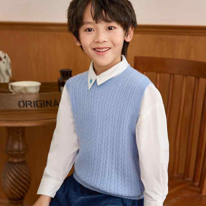 ベスト キッズ 男の子 女の子 秋冬 ウール カシミヤ ケーブルニット プルオーバー 無地 ソフト 韓国風 ジレ 通学 通園 普段使い