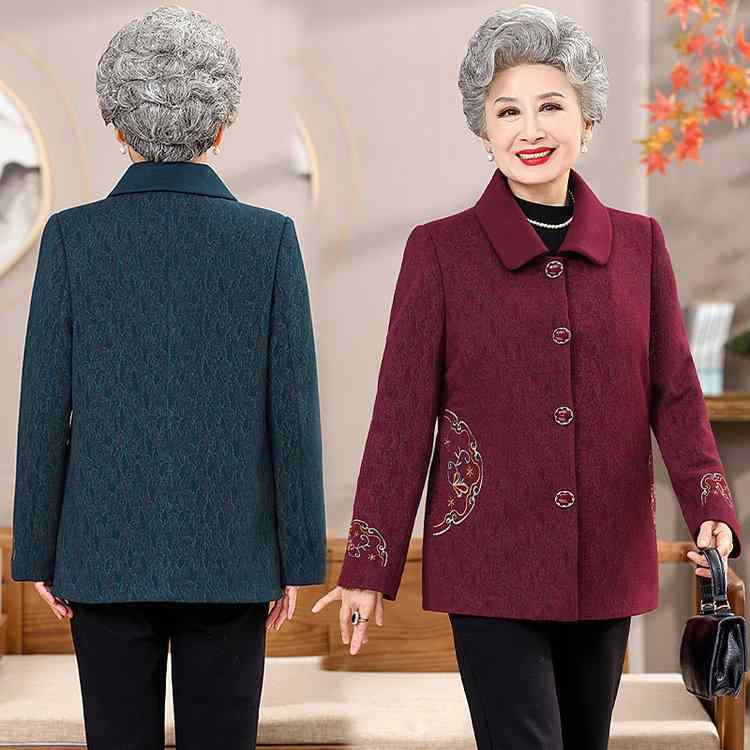 ジャケット レディース ミセス シニア 女性用 婦人服 春秋冬 おしゃれ 上品 カジュアル エレガント 羽織り 綿 ポリエステル ポケット付き ゆったり レッド グリーン 普段使い お出かけ