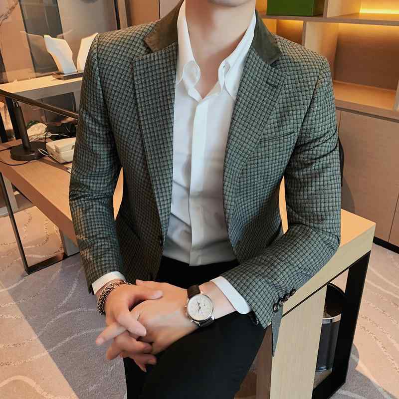 テーラードジャケット メンズ 成人男性用 歳月 ポリエステル 綿織物組み合わせる 小透かし彫り柄 読み合わせる柄 まっ黒い緑であること 襟色彩設計 シングル名取り草 か細い相応う ウォッシャブル 否鉄 イージーケア 韓国風 心地よい 商行為 普段使い