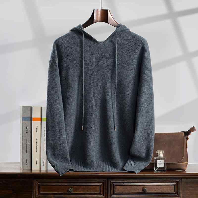 ニット メンズ カシミヤ100% フード付き プルオーバー セーター ハニカム編み 無地 長袖 秋冬 高級感 上品 暖か 保温性 カジュアル 普段使い お手入れ簡単