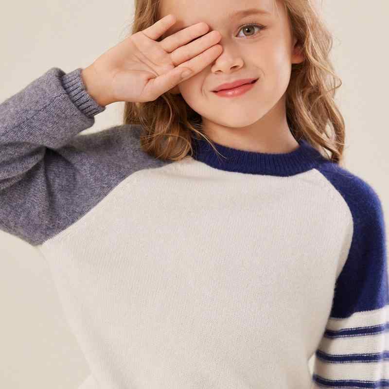 セーター キッズ ベビー 男女兼用 秋冬 カシミヤブレンド 厚手 ラグランスリーブ 切り替え プルオーバー クルーネック カジュアル 普段使い 柔らか ホワイト ネイビー｜花りぼん
