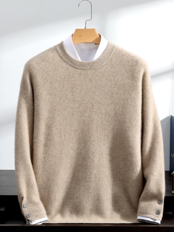 ニット メンズ カシミヤ100% 厚手 暖かい クルーネック 丸首 長袖 プルオーバー ゆったり ルーズフィット 太め ブリティッシュ 秋冬 カジュアル 普段使い 高級感