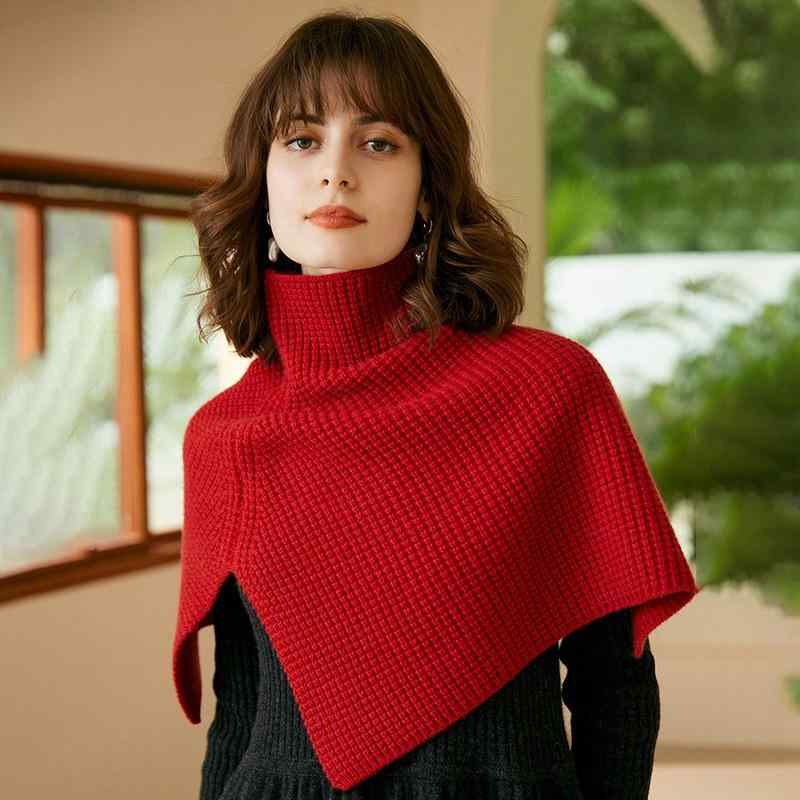 ショール レディース 100%カシミヤ ヤギカシミヤ 秋冬 厚手 ハイネック ニット ケーブル編み タートルネック 保温 暖かい 防寒 上品 エレガント 高級感 ストール 肩掛け