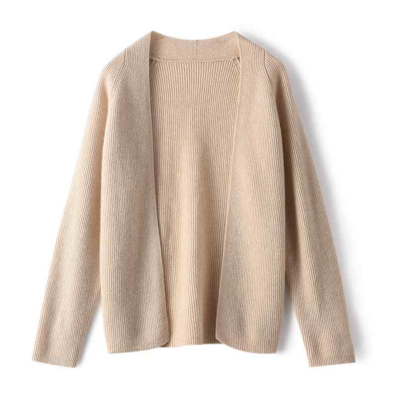 カーディガン レディース 女性用 カシミヤ100% Vネック 長袖 ゆったり ニット セーター トップス 中厚手 しわになりにくい 上品 春秋 通勤 カジュアル 保温 肌ざわり ベージュ