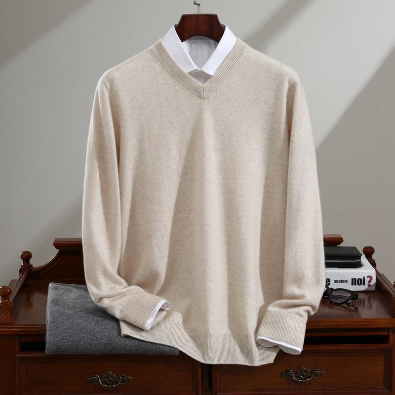 カシミヤセーター メンズ 男性用 100%純カシミヤ 山羊絨 秋冬 Vネック 長袖 プルオーバー ニットトップス カジュアル デイリーユース 上質 保温性