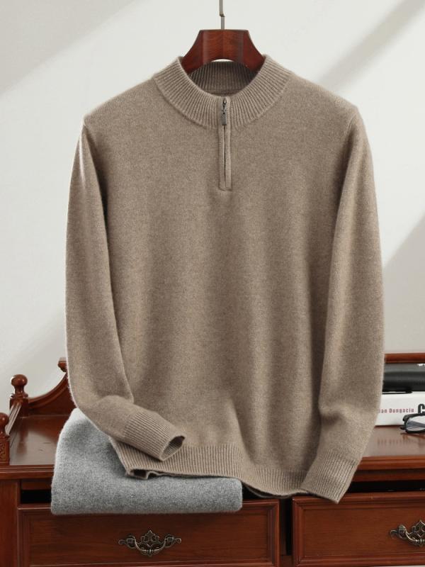 編み物 メンズ 成人男性用 ピュアカシミヤ 朦々たる 長袖 二分の一ハイネック ジッパー付き添い人 ティーシャツ スウェーター 秋冬 飛び切り 保温 商行為 心地好い 成人男性 トップス