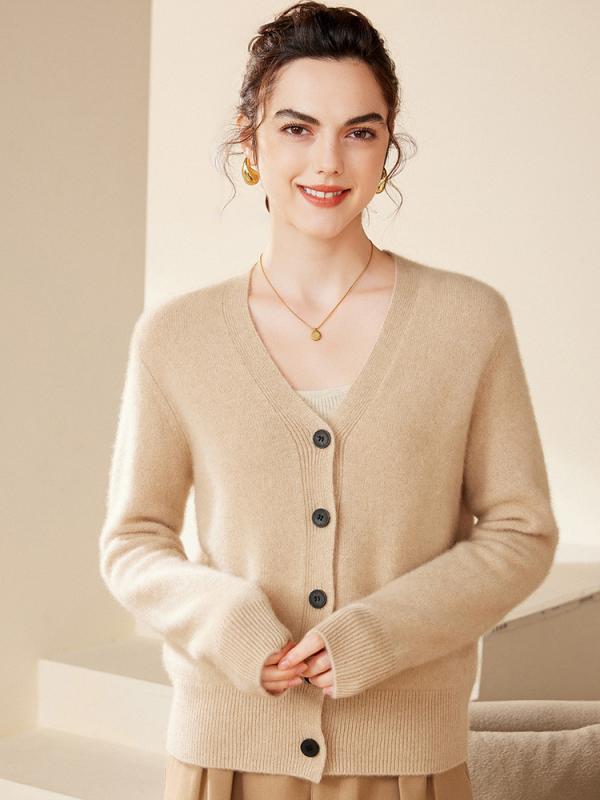 カーディガン レディース 秋冬 カシミヤ ニット 長袖 厚手 ゆったり Vネック 前開き ボタン 無地 保温 体型カバー 着痩せ 着回し きれいめ オフィス カジュアル 普段使い