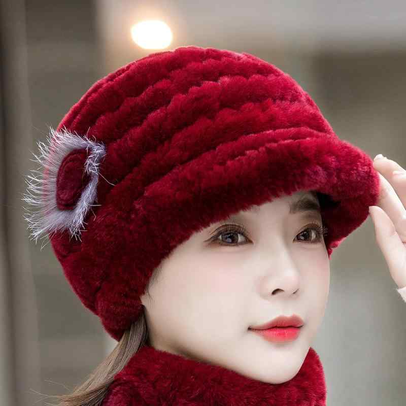 帽子 レディース 女性用 秋冬 レッキスラビットファー 厚手 防寒 保温 防風 キャップ つば付き 耳当て付き ミセス 中高年 エレガント 上品 普段使い お出かけ