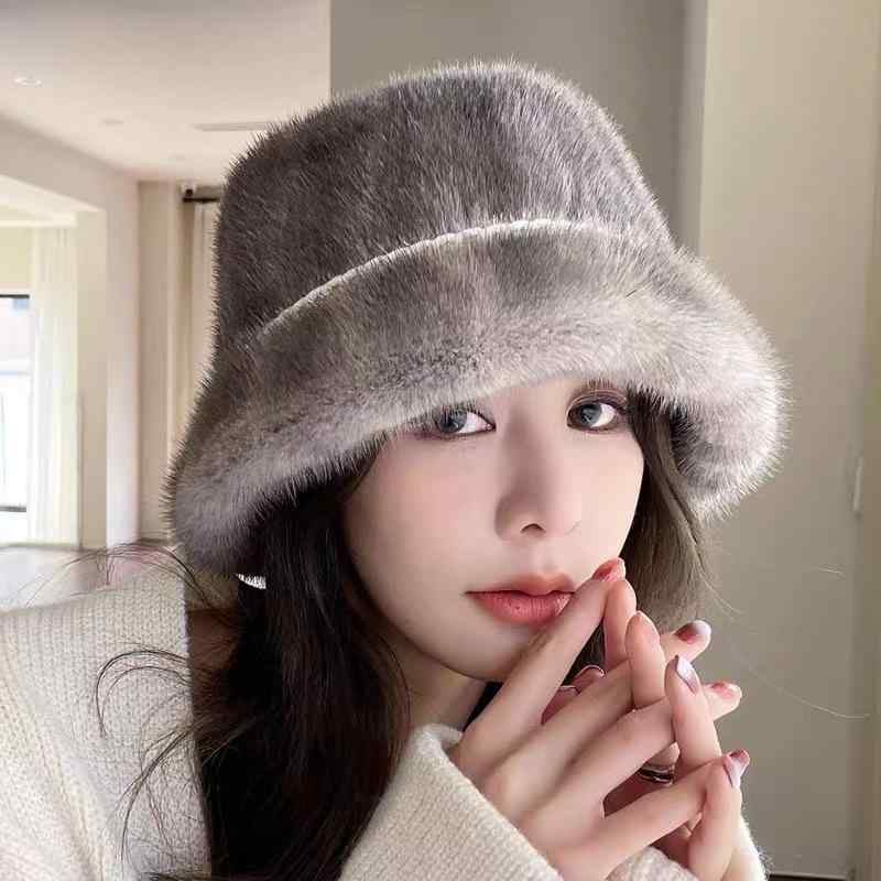 ハット レディース 女性用 ミンクファー 毛皮 フィッシャーマンハット バケットハット 秋冬 防寒 保温 暖かい 耳あて 防風 上品 エレガント グレー ブラック ベージュ ブラウン 普段使い｜花りぼん 8,486円