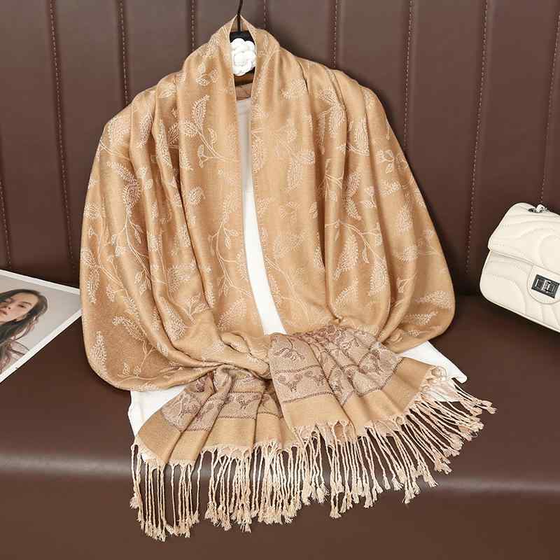 ストール 花柄 ジャガード織り ショール 上品 暖かい 高級感 ゴールド ポリエステル 春夏秋 通勤 普段使い フォーマル