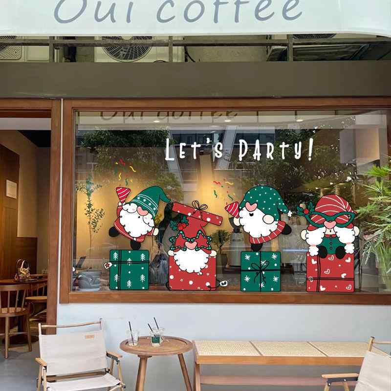 ウィンドウステッカー クリスマス デコレーション 冬 季節の装飾 静電式 貼り直し可能 PET素材 透明 イラスト シール 店舗 カフェ 飲食店 ショーウィンドウ 窓 ガラス ディスプレイ SNS映え