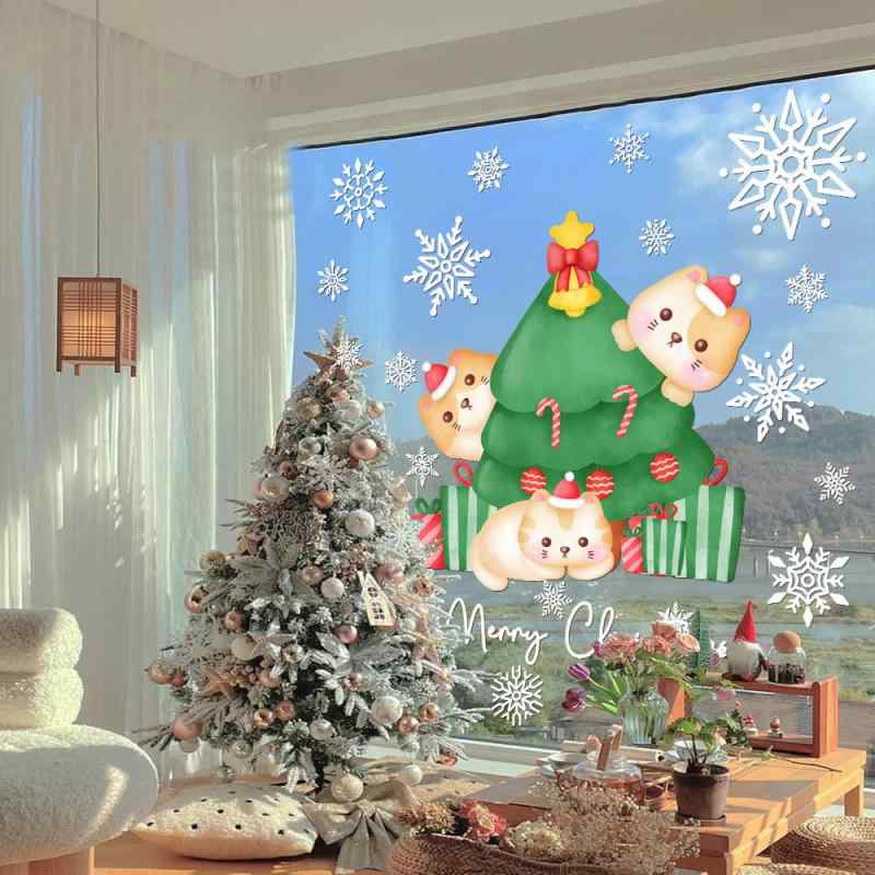 窓用ステッカー SNS風 かわいい クリスマス 正月 ガラスシール 雪の結晶 クリスマスツリー デコレーション 家庭用 店舗用 リビング 玄関 繰り返し貼れる 静電気式 簡単貼付