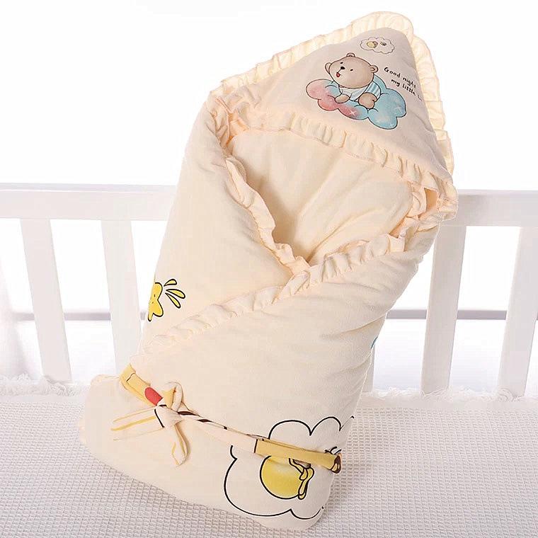 おくるみ ベビー 新生児用 厚手 ゆったりサイズ クリスタルベルベット 取り外し可能 インナー付き 産院 退院時 包布 寝袋 ピンク ブルー イエロー