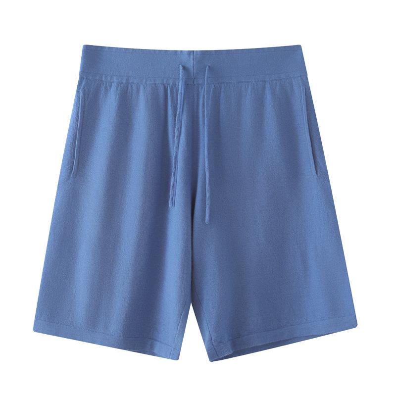 ショートパンツ メンズ 100%カシミヤ 秋冬 薄手 ドローストリング ニット ルームウェア 部屋着 カジュアル リラックス ストレートシルエット 肌触り 快適 伸縮性 普段使い ワンマイルウェア ダークグレー ネイビー 男性用 ユニセックス
