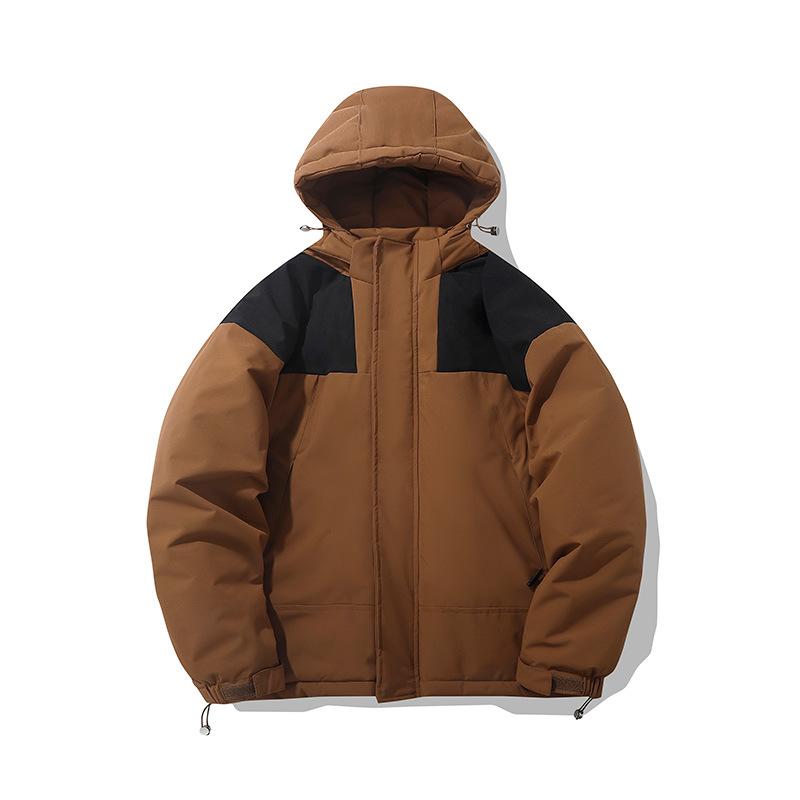 中綿ジャケット メンズ レディース 冬服 ゆったり ビッグシルエット 大きいサイズ 配色切り替え フード付き 保温 防寒 軽量 暖かい カジュアル ストリート タウンユース ポリエステル