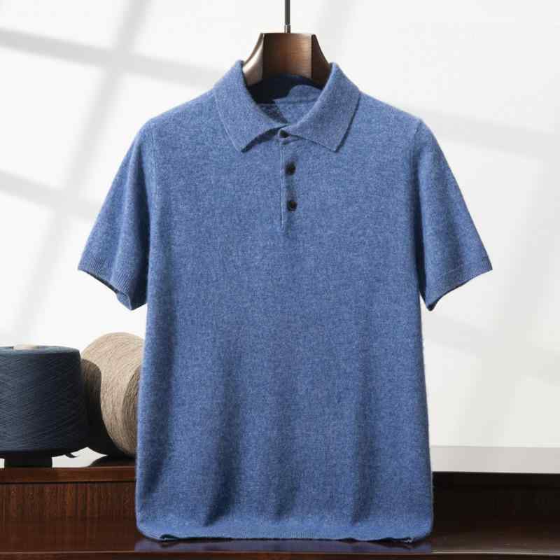 ニットポロシャツ メンズ POLO襟 半袖 カシミヤ トップス 上質 ゆったり ビジネスカジュアル オフィス 普段使い リラックスフィット 細見え 高級感 ミドルゲージ 秋冬｜花りぼん